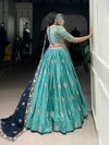 Blue Colour Slab Silk With Sequins And Thread Embroidery Work Lehenga With Blouse And Dupatta LNB1443 